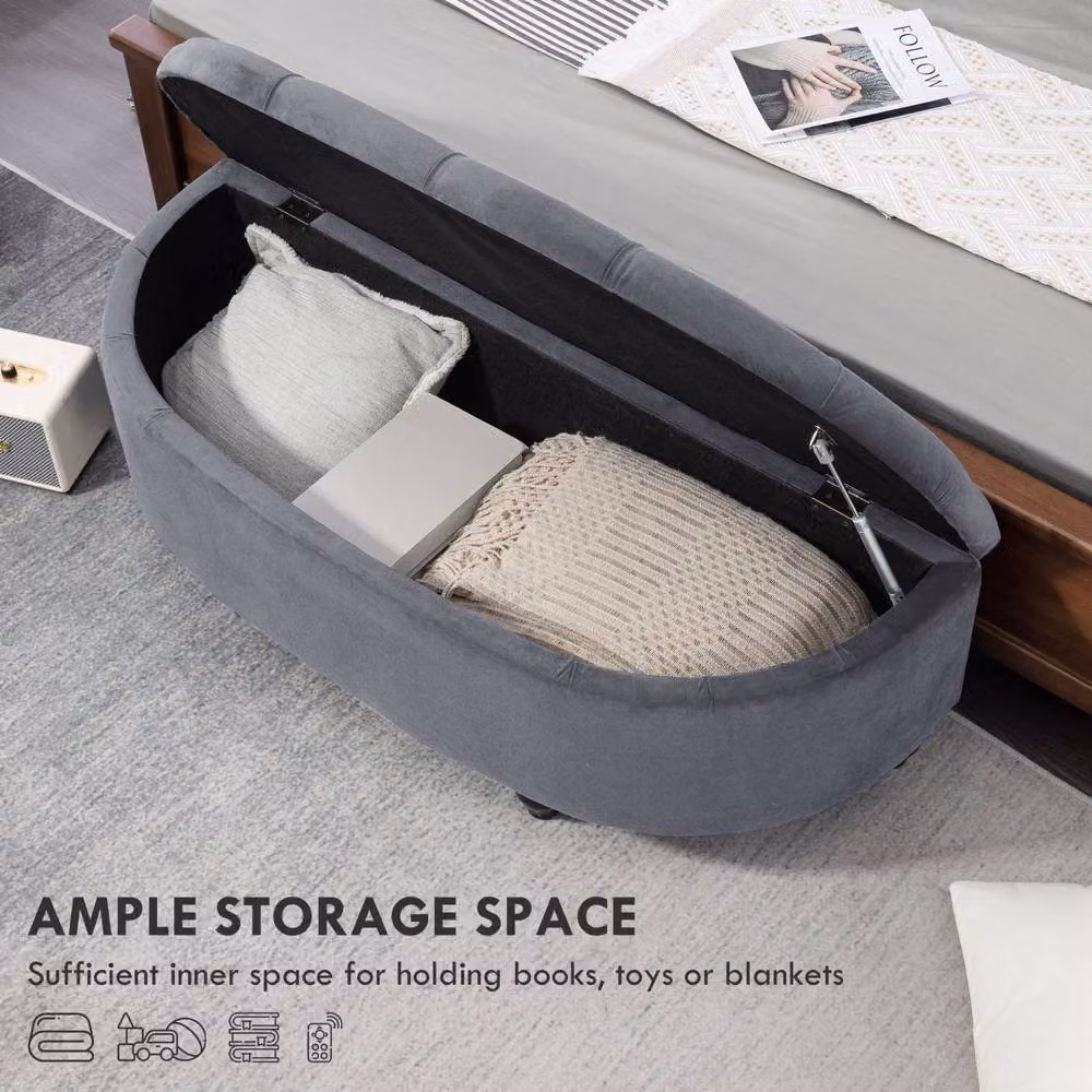 Wyld Haus Rafili Semi Circle Storage Bench with Tufted Velvet Seat in Dark Grey – 4