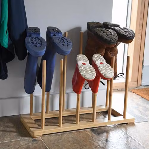 Garden Gear 2 Tier Bamboo Welly Boot Rack in Brown, Holds 6 Pairs – 2