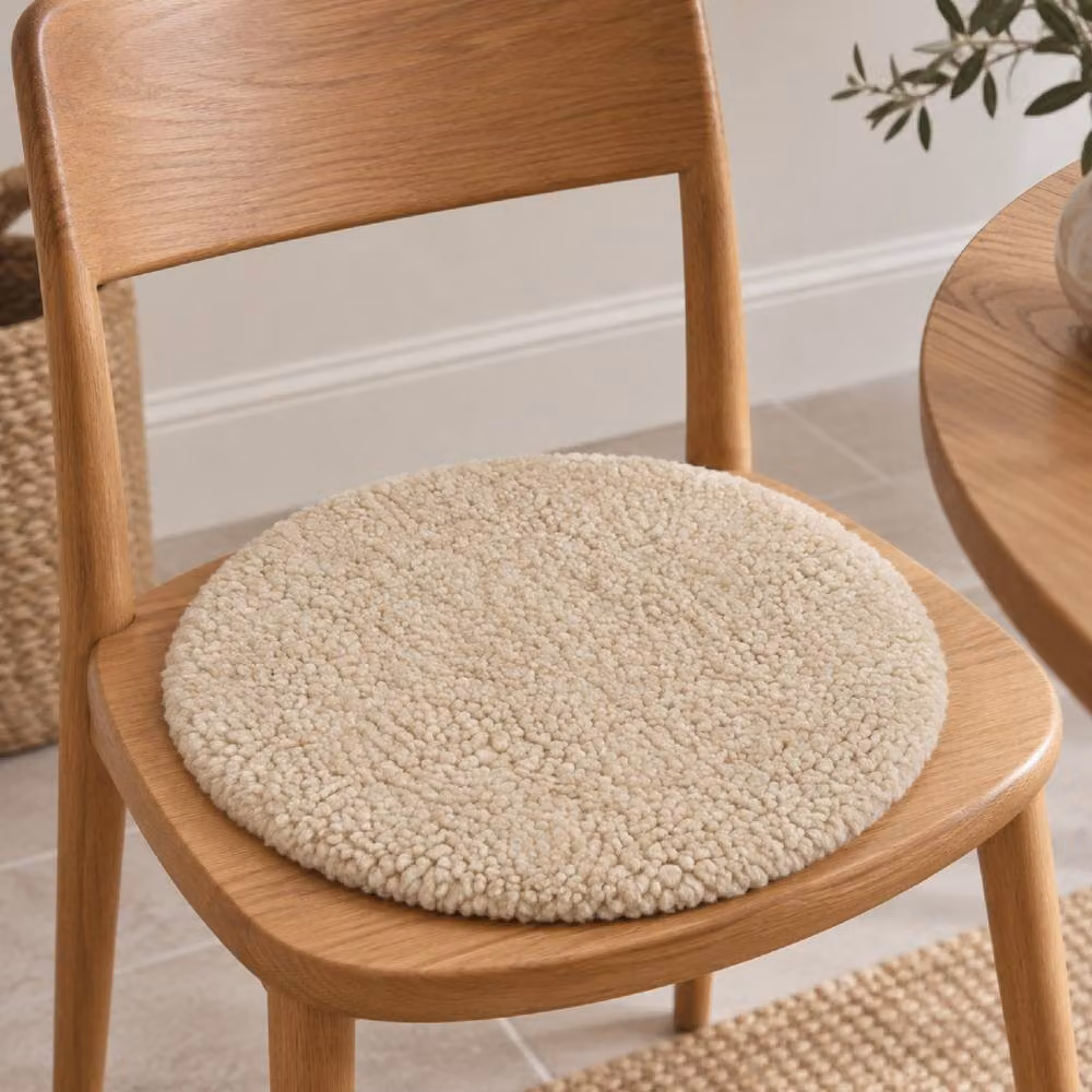 SNUGRUGS Round Genuine Sheepskin Short Wool Seat Pad with Microsuede Backing, Beige, Diameter: 37 cm – 2