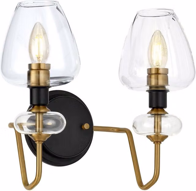 Loops Twin Wall Light in Aged Brass and Charcoal Black with LED E14 40W
