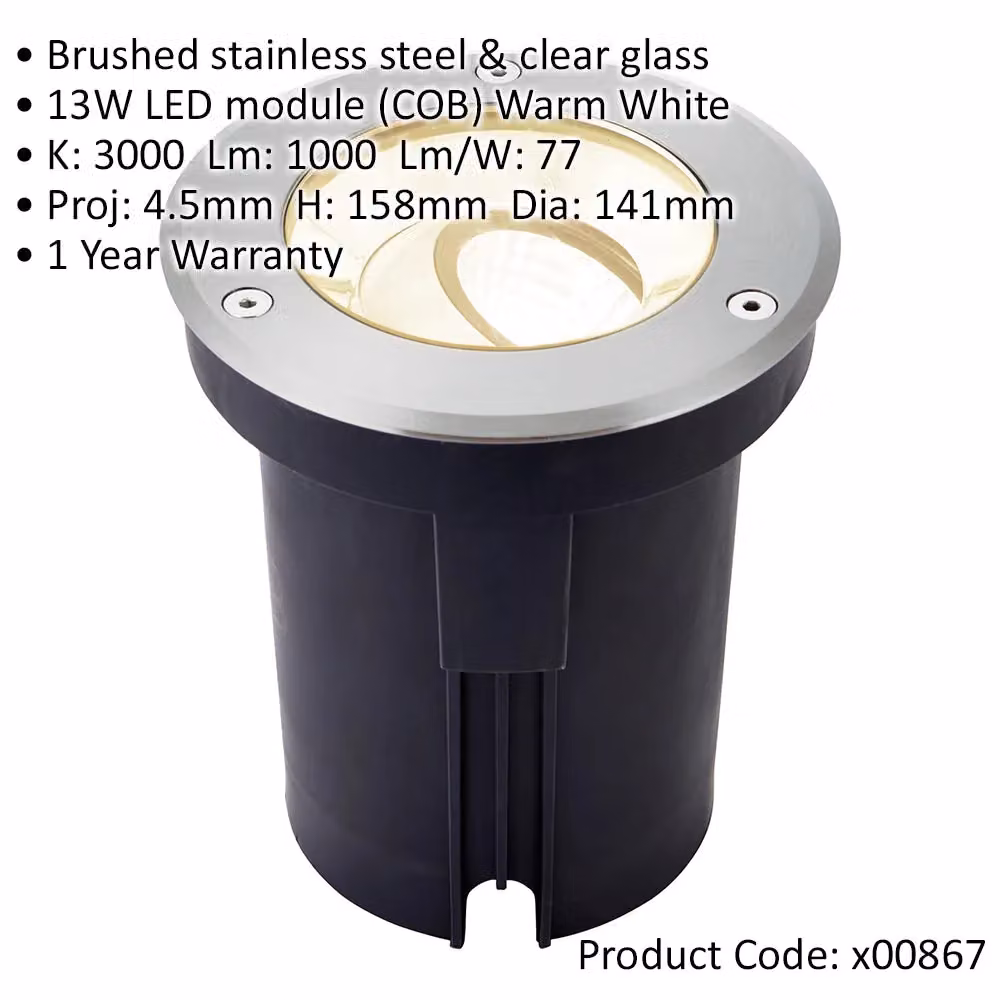 Loops 4 Pack Silver Stainless Steel IP67 Ground Recessed LED Garden Lights with Tilting Head, 13W Warm White – 2