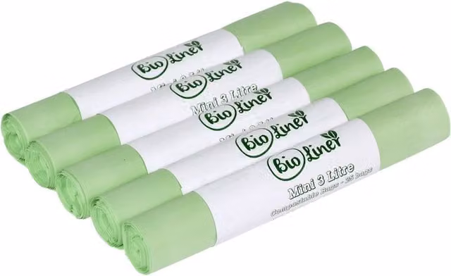 BioLiner Mini Compostable Food Waste Bin Bags, Green, 3 Litre