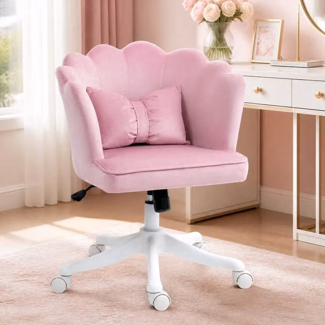 STILVORA Pink Velvet Swivel Task Chair with Weight Adjustment and Castors – 1