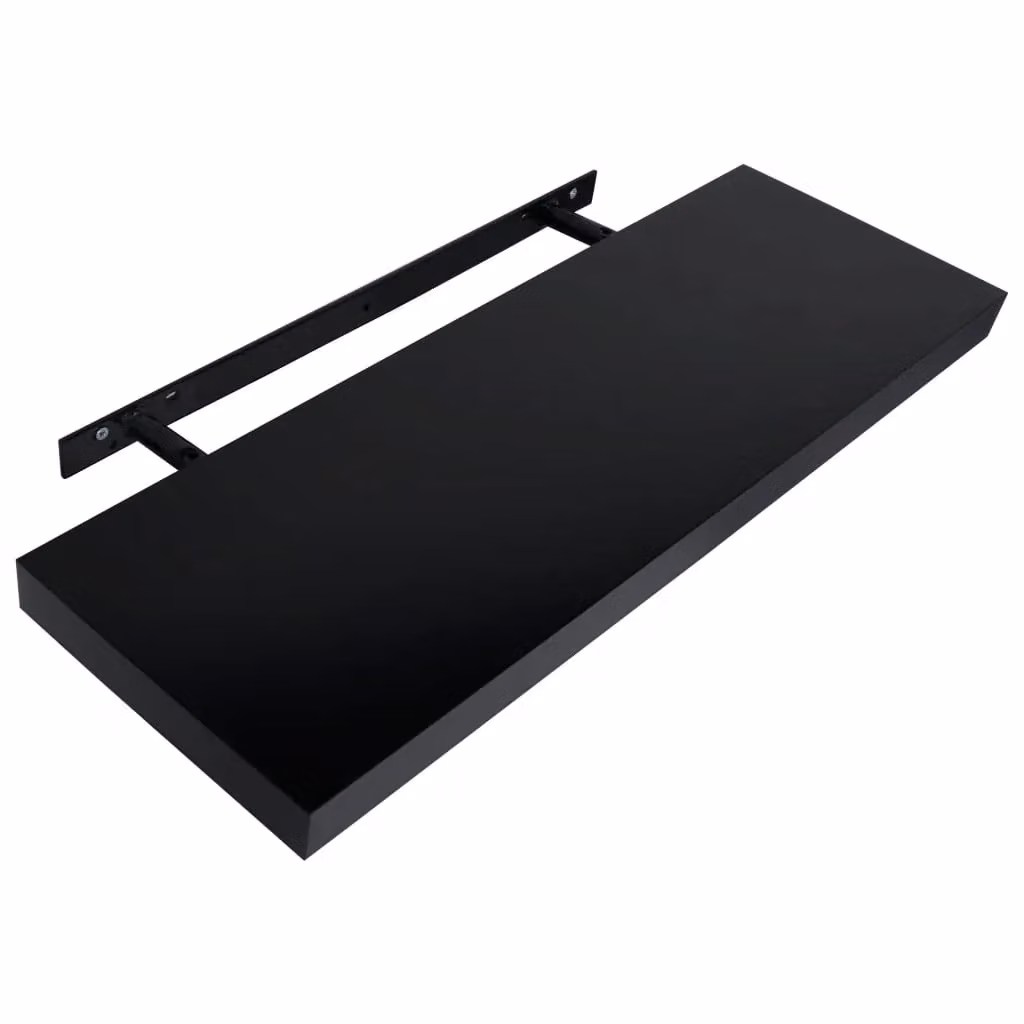 Berkfield Home Black Lacquered Floating Wall Shelves, 2 Pack, W: 80 cm, D: 20 cm, H: 3.8 cm – 3