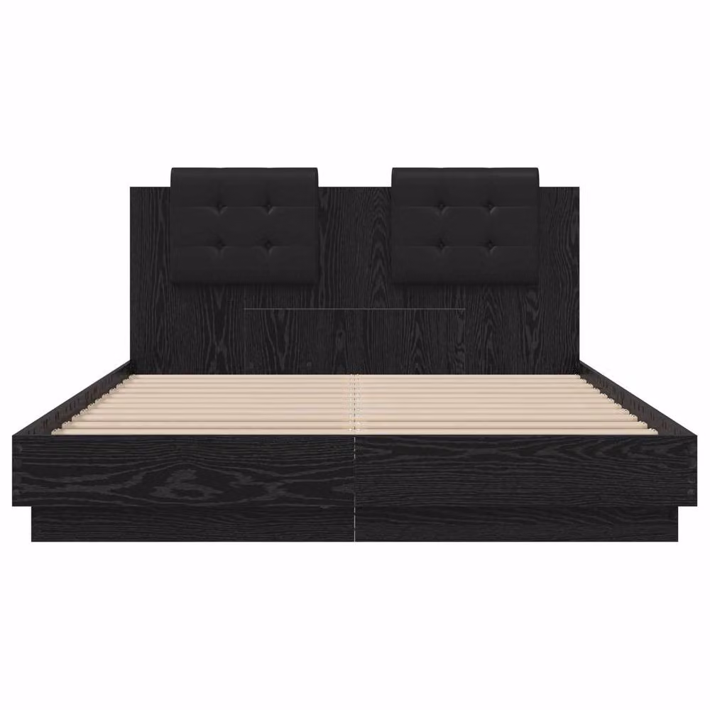 Berkfield Home Modern Bed Frame with Headboard and Under-Bed Lighting in Black Oak, W/D/H: 160 x 200 cm – 5
