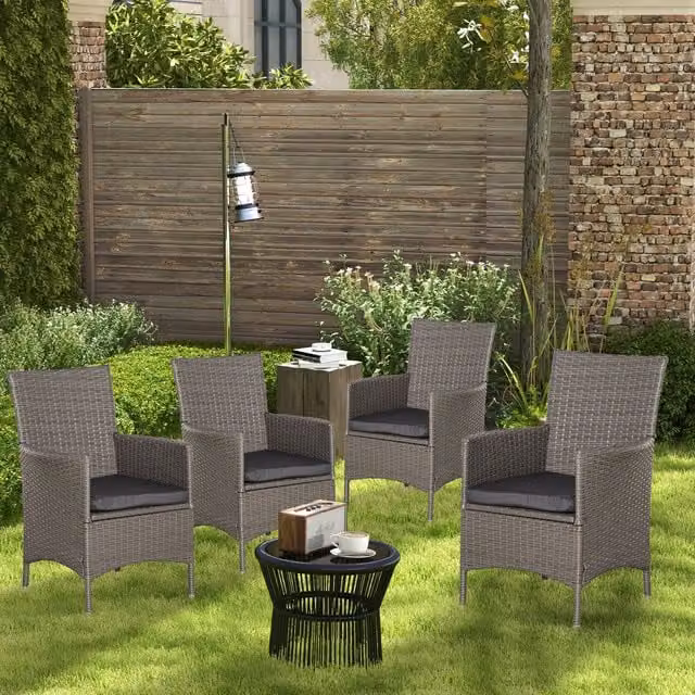 Outsunny 4-Piece Grey Rattan and Metal Patio Sofa Set