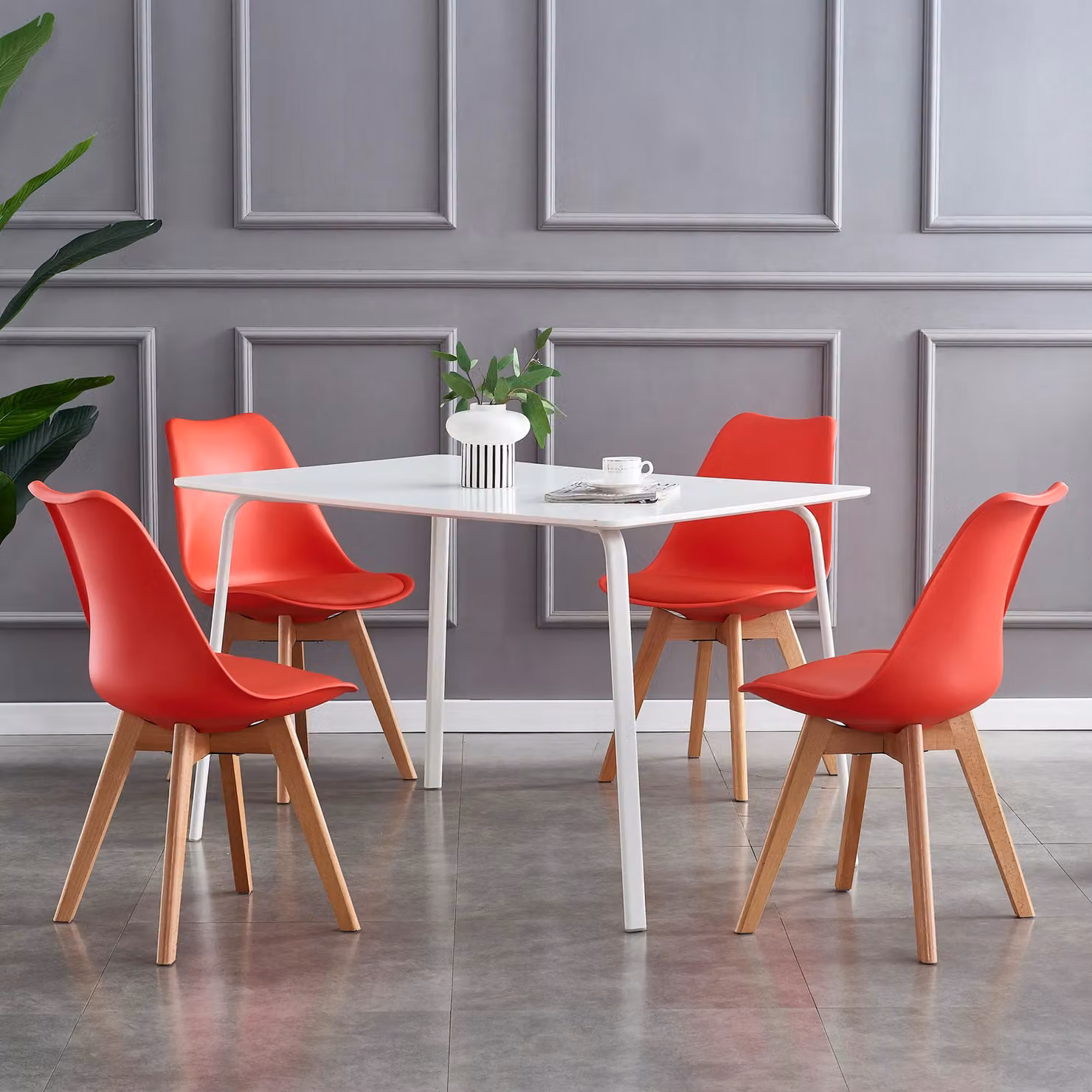 MCC Direct Set of 6 Red Eva Dining Chairs with Wooden Legs and Synthetic Leather Cushions – 3