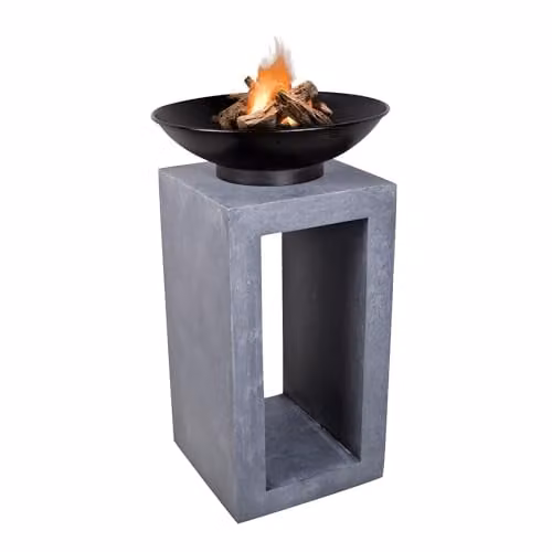 Ivyline Stone Grey Concrete Fire Bowl, H68.5cm x W39cm