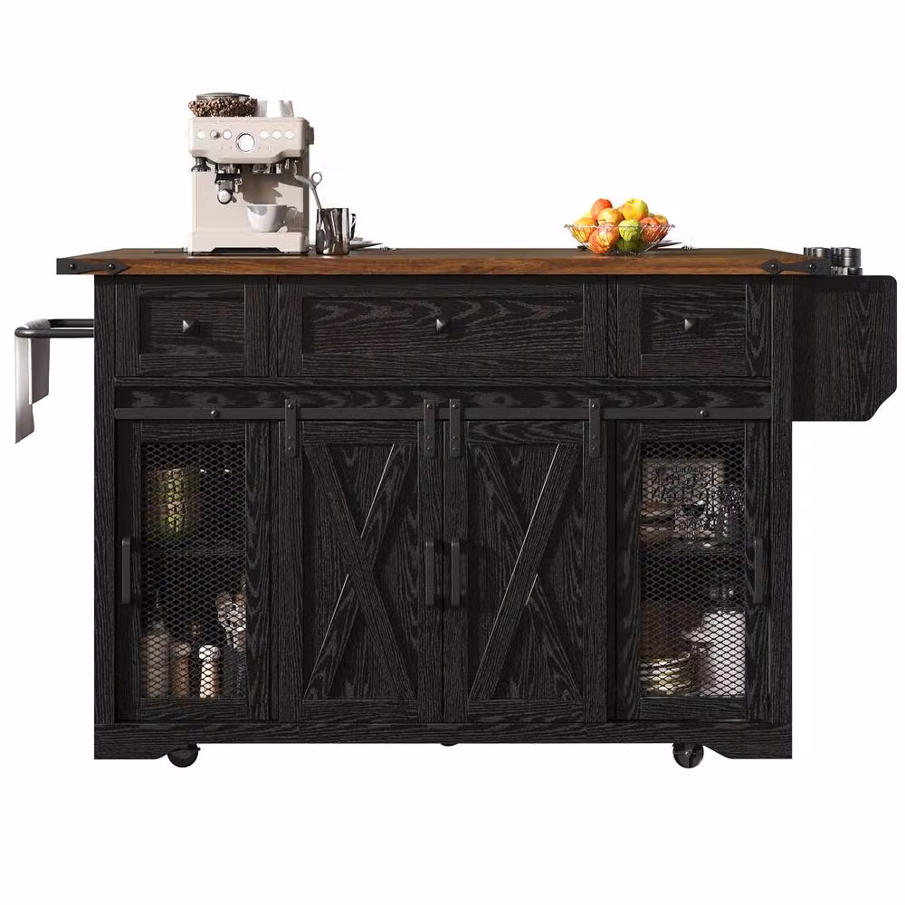 BTM Kitchen Island Trolley with Extendable Worktop and Power Outlet in Black, W/D/H: 91.5 x 45 x 45 cm – 4