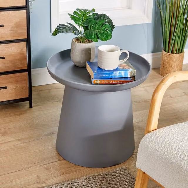 Home Source Christian Circular Table in Grey, Diameter: 50 cm