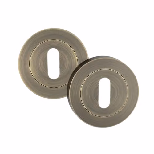 AXS Hardware Oval Escutcheon Pair in Antique Brass with 52mm Keyhole Cover