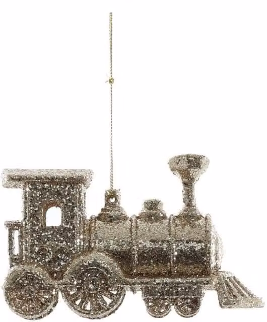KDMD Sparkly Train Hanging Decoration, Gold and Champagne, Pack of 3, 8 cm