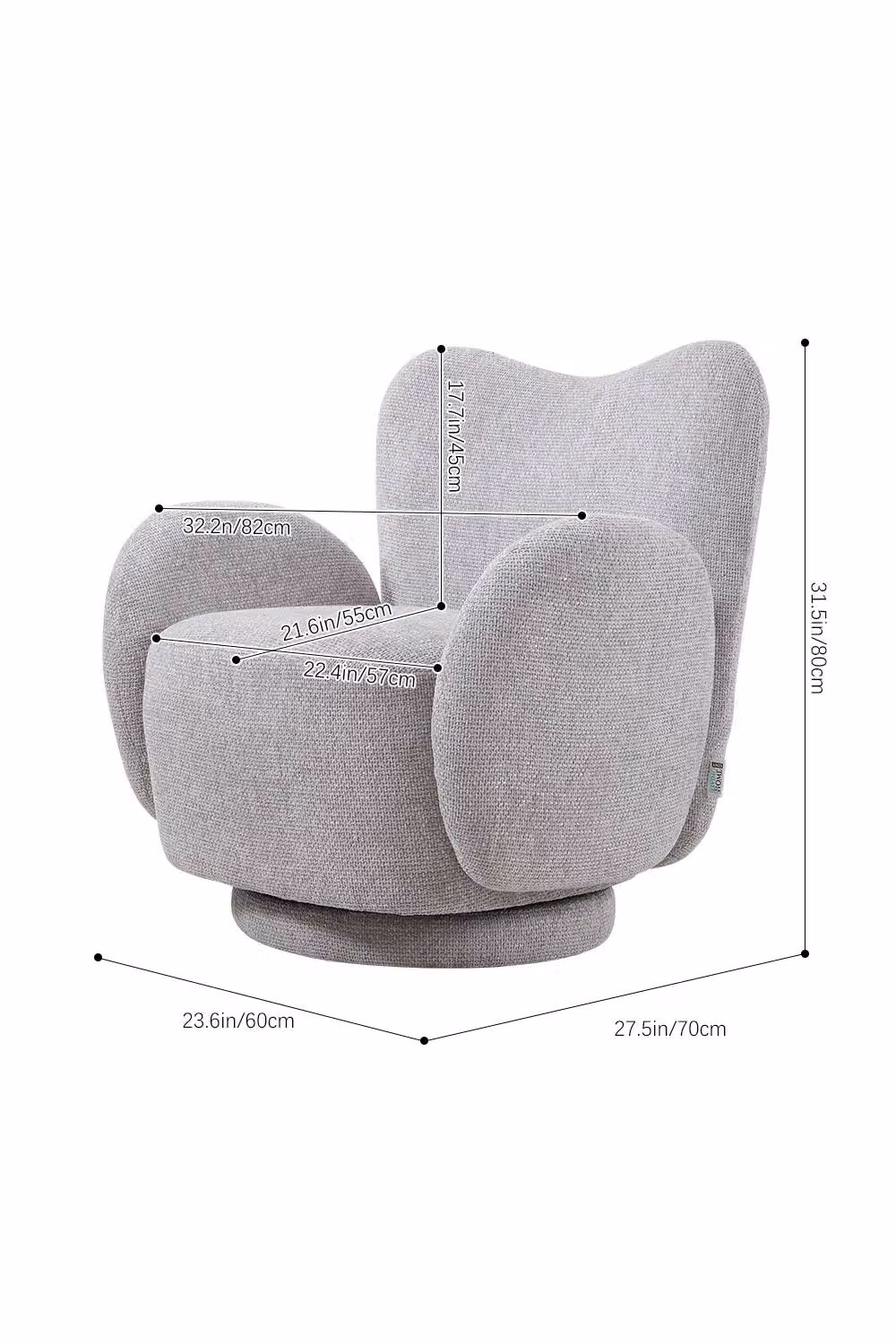 H&O Direct Modern Chenille Swivel Armchair in Grey – 2