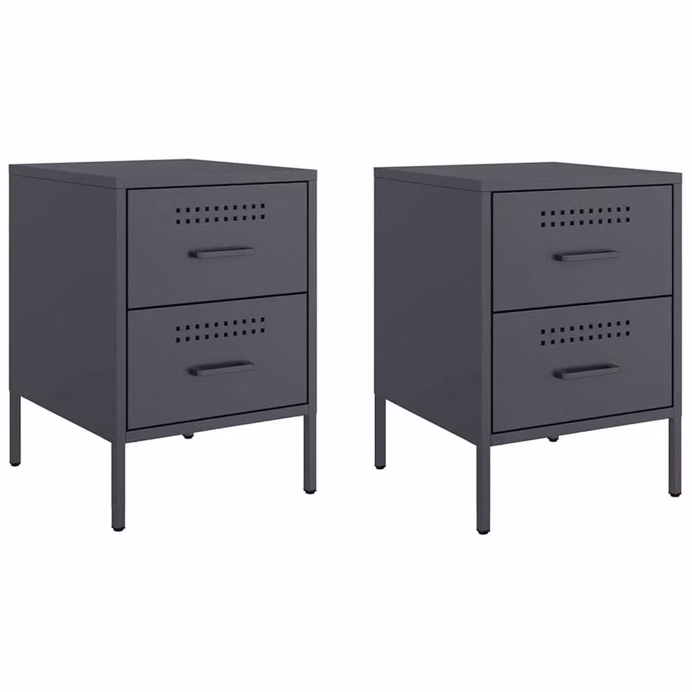 Berkfield Home Durable Metal Bedside Cabinets, 2 Pack, Anthracite, W/D/H: 36 x 39 x 50.5 cm – 3