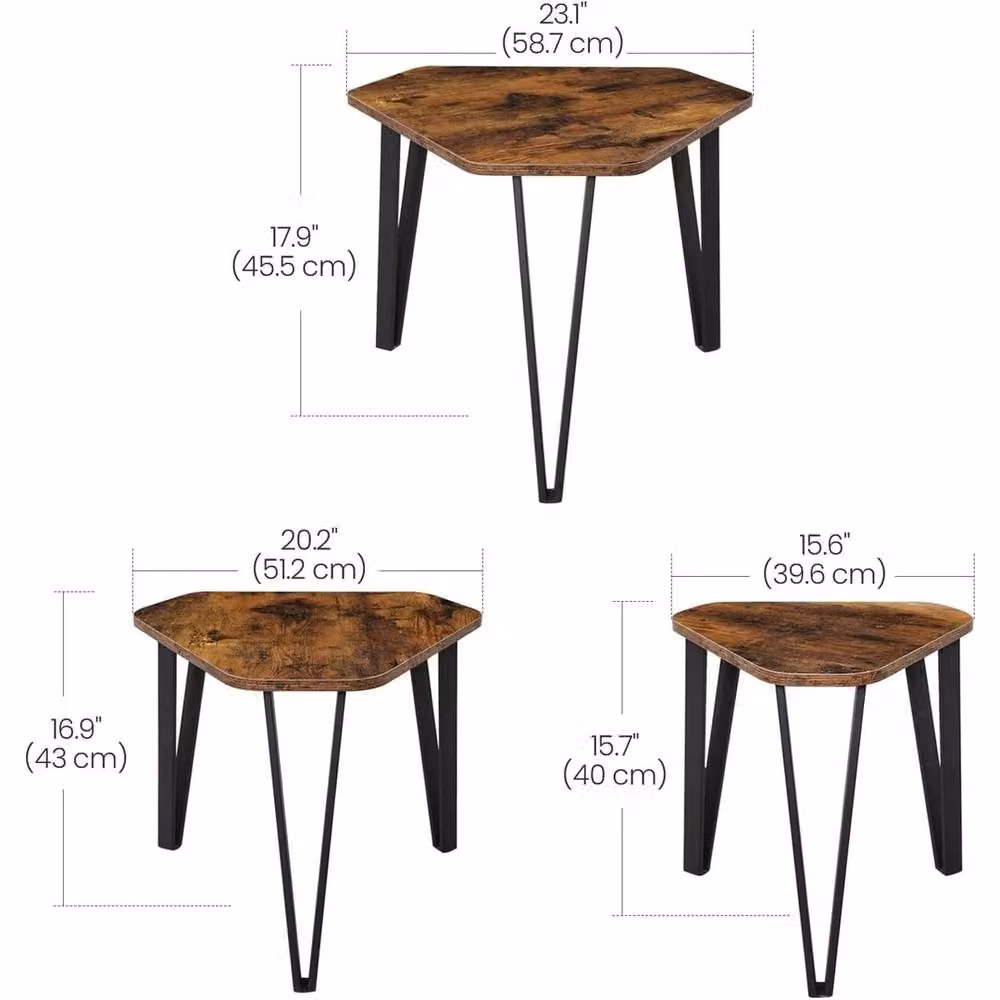 FORGEVIO Set of 3 Nesting Coffee Tables in Brown Industrial Style – 2