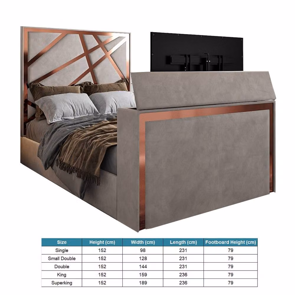 KDMD Ashton Upholstered Soft Velvet TV Bed Frame in Grey, King Size – 5