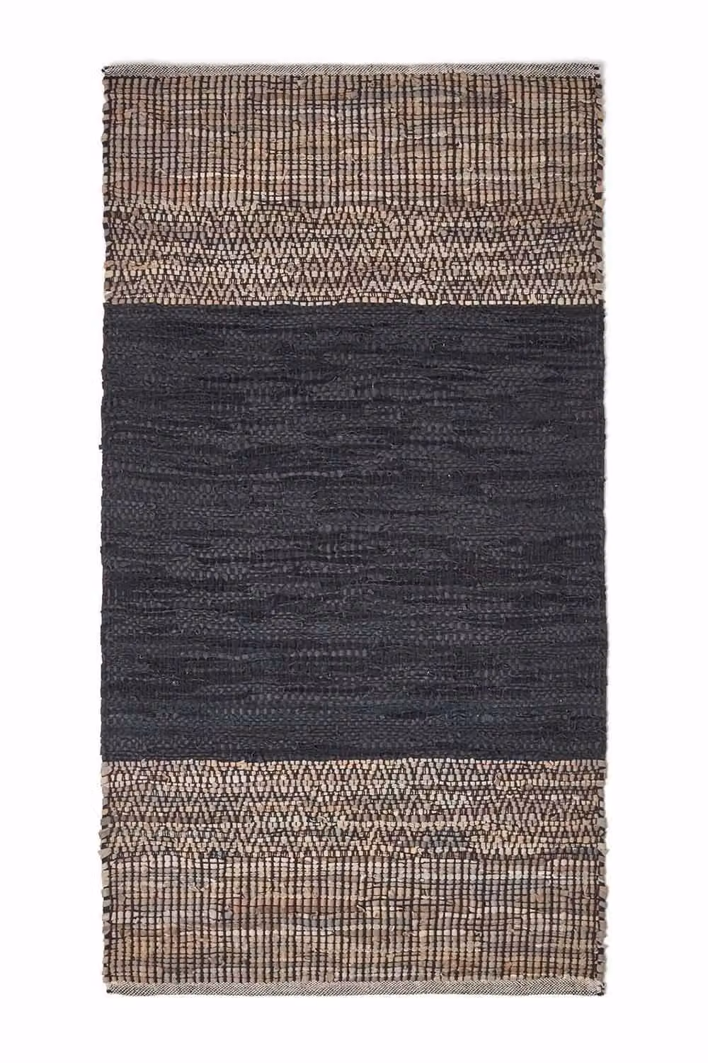 Homescapes Handwoven Leather Herringbone Rug in Black, W: 120 cm, L: 180 cm – 2