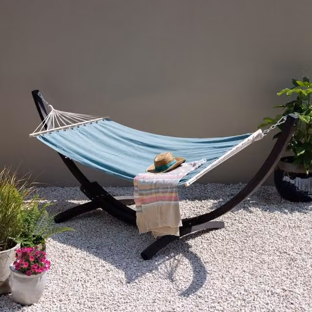 Primrose Sage Green Cotton Hammock with Anthracite Treated Hardwood Stand