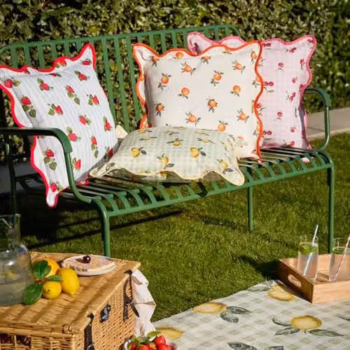 Furn Fruits Cherries Pink Gingham Check Outdoor Cushion, W/D/H: 45 x 45 x 45 cm – 2