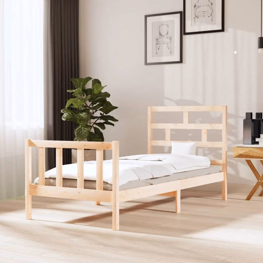 Berkfield Home Solid Wood Pine Bed Frame in Natural, W: 100 cm, D: 200 cm – 2