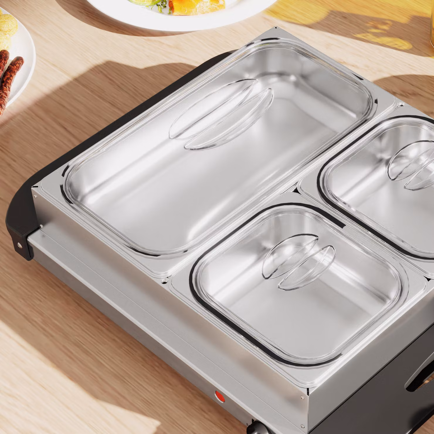 HOMCOM Electric Food Warmer with 4 Trays, 6L Portable Buffet Server and Warming Tray in Silver and Transparent, 200W, 2 x 2.5L and 1 x 1L – 8
