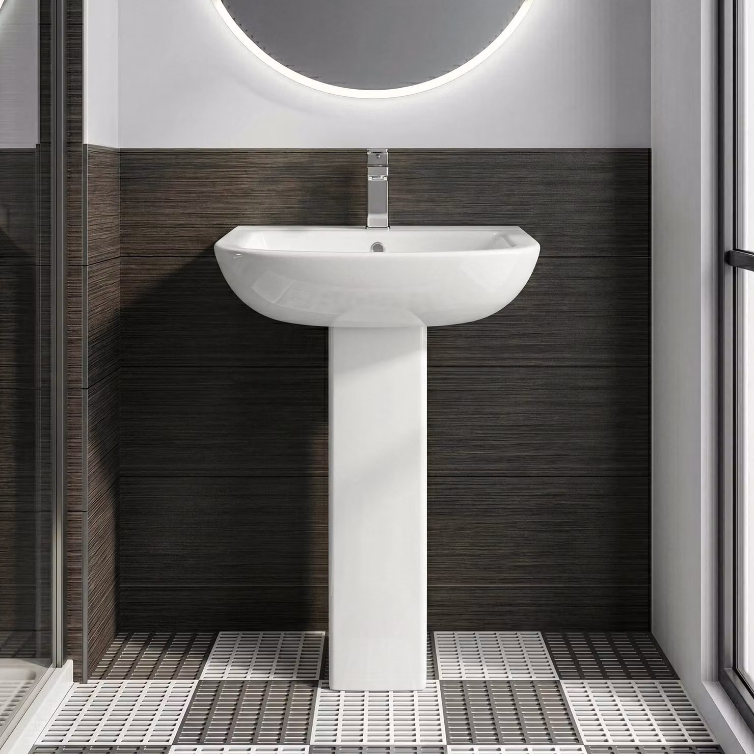 Balterley Soft Square 1 Tap Hole Basin with Full Pedestal, White, Width: 54.5 cm – 6