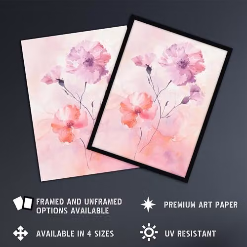 Artery8 Pink Pastel Carnation Flowers Watercolour Modern Wall Art Poster Print – 2