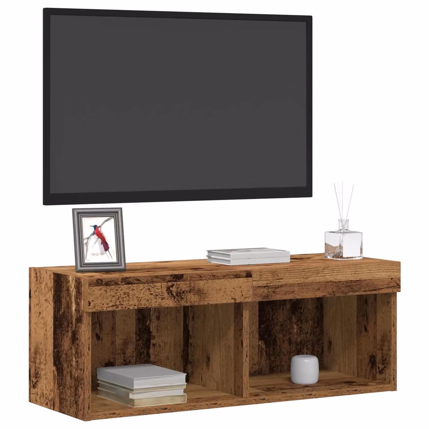 Berkfield Home Wall Mounted TV Cabinet with Integrated LED Lights in Brown Old Wood, W/D/H: 80 x 30 x 30 cm – 3