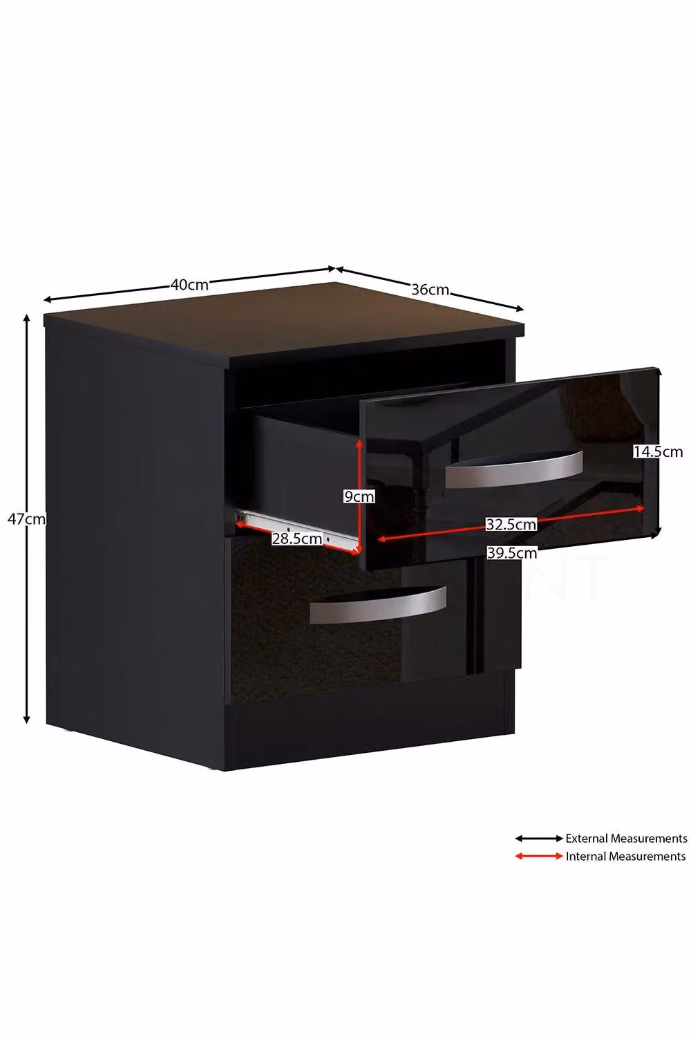 Vida Designs Hulio 2 Glossy Drawer Bedside Cabinet in Black – 2