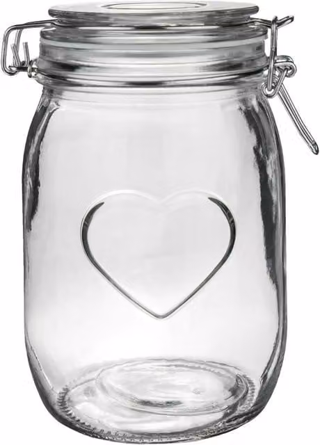 Nicola Spring Heart Glass Storage Jar with Airtight Silicone Seal in Clear and White