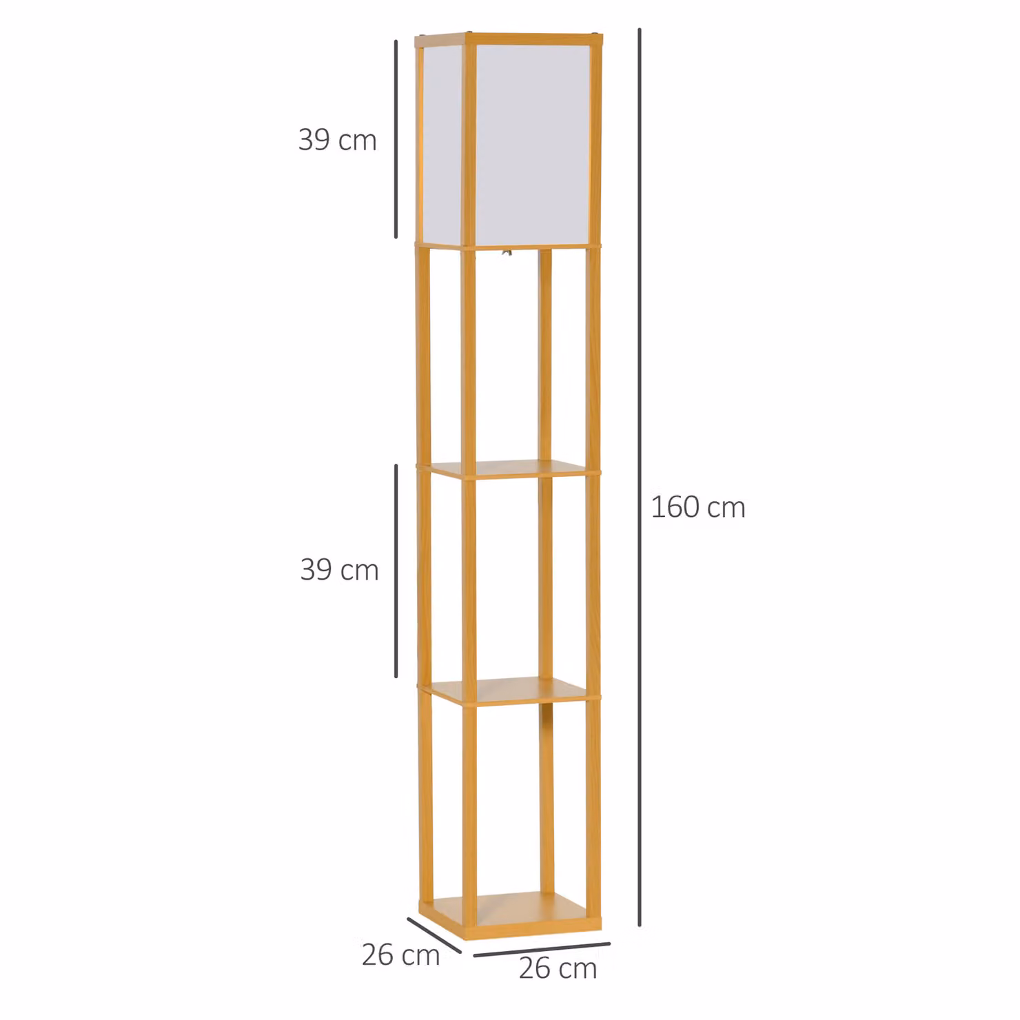 HOMCOM Floor Lamp with Shelves in White and Wood for Living Room, Bedroom or Home Office – 3