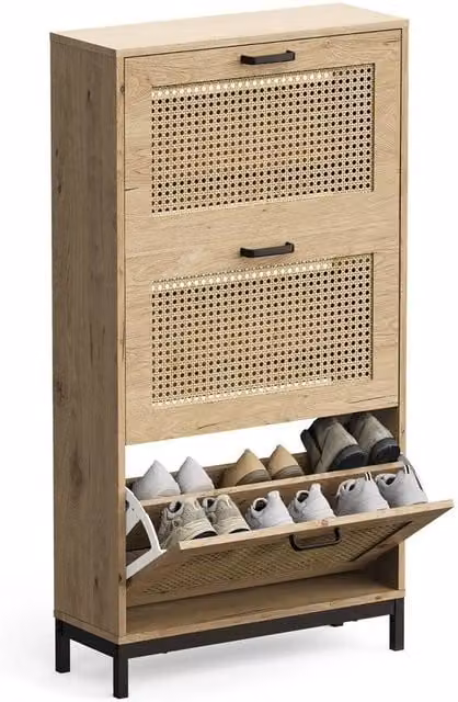 NESTLUNE Boho Rattan Shoe Storage Cabinet in Brown, W: 100 cm, D: 15 cm – 1