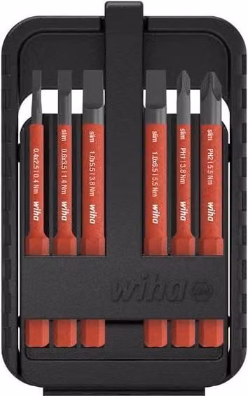 Wiha slimBit electric SL/PH screwdriver bit set, 7 piece, red