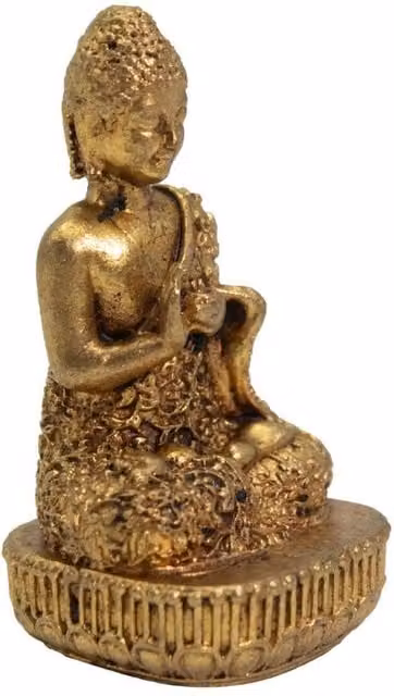 KDMD Brass Buddha Miniature Statue in Aged Gold Finish