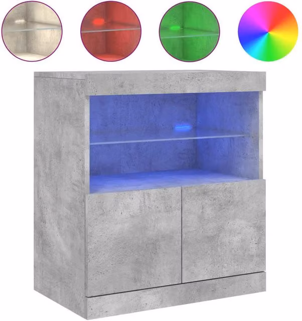 Berkfield Home Modern Sideboard with Integrated LED Lights in Concrete Grey, W/D/H: 60 x 37 x 67 cm – 1