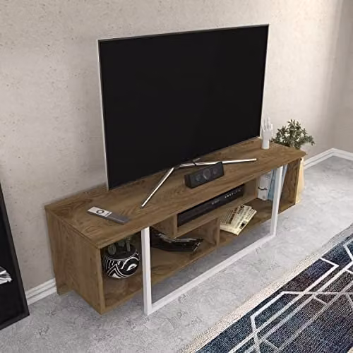 Decorotika Astona Industrial TV Stand and Media Console in White and Brown, W/D/H: 120 x 40 x 14 cm – 2
