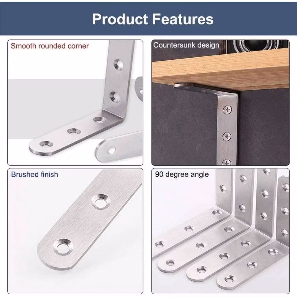 NESTLUNE 10-piece Stainless Steel L-shaped Corner Brackets in Silver – 4
