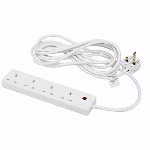 KAV 4 Gang 2m Extension Lead with 13A Fuse Plug in White