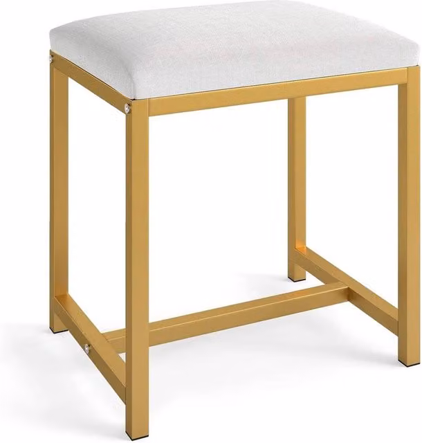 Kelvenix Small Gold Vanity Stool with Metal Frame and Fabric Seat – 1