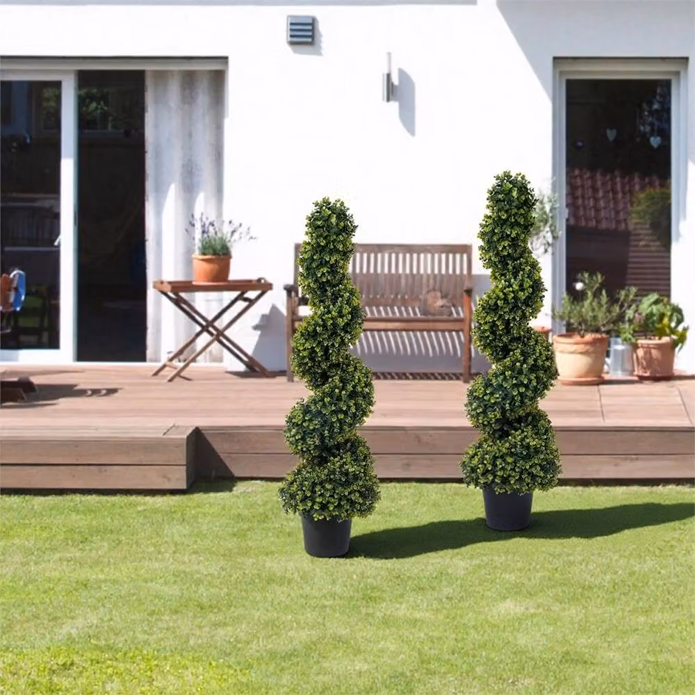 VOGREX Set of 2 Green Artificial Spiral Topiary Trees, Height: 120 cm – 5