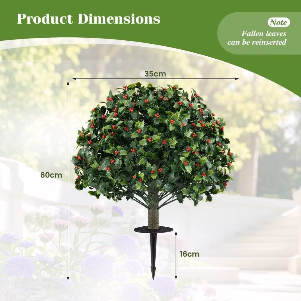 VOGREX 2 Artificial Holly Berry Topiary Tree in Green and Red, Height: 60 cm – 2
