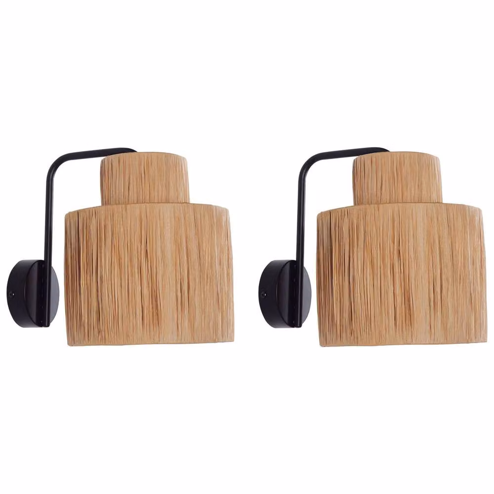 Wyld and Coco Boho Rattan Wall Lamps Set of 2 in Beige and Natural – 2