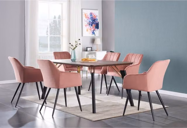 Life Interiors Camden Cosmo LUX Pink Rectangular Dining Set with Table and 6 Chairs