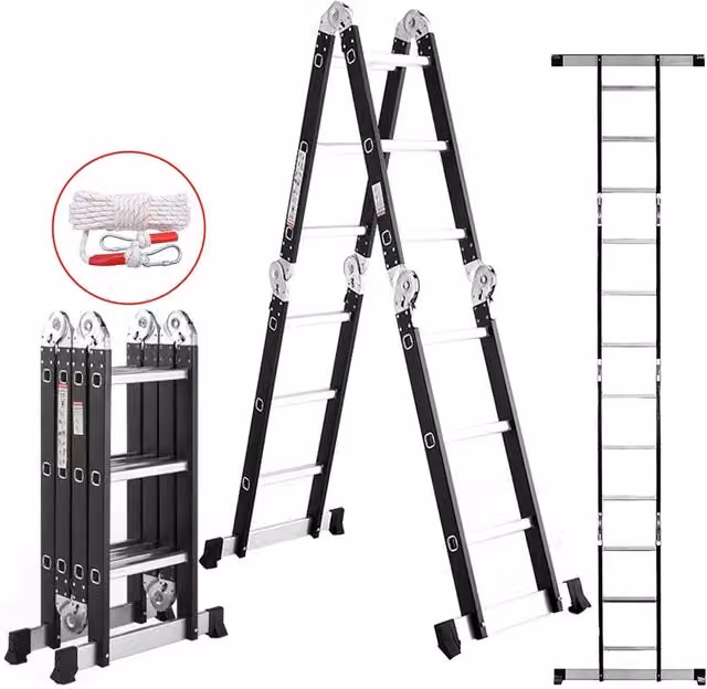SPETLEK Black Aluminium Multi-Purpose Foldable Combination Step Ladder – 1