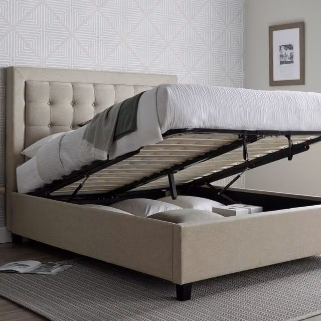 Bedmaster Brandon Upholstered Fabric Ottoman Bed in Beige