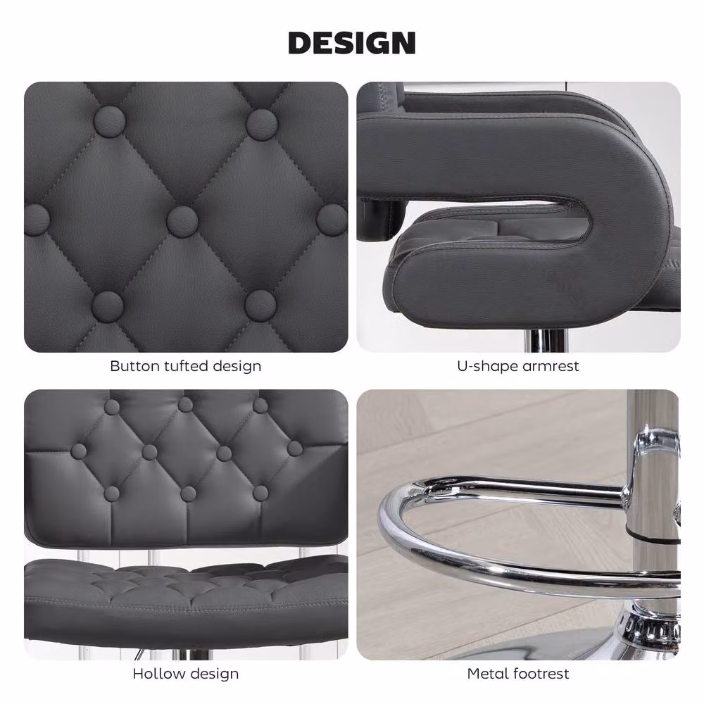 ERGOVEXA Luxe PU Leather Swivel Bar Stool with Armrests in Grey – 6