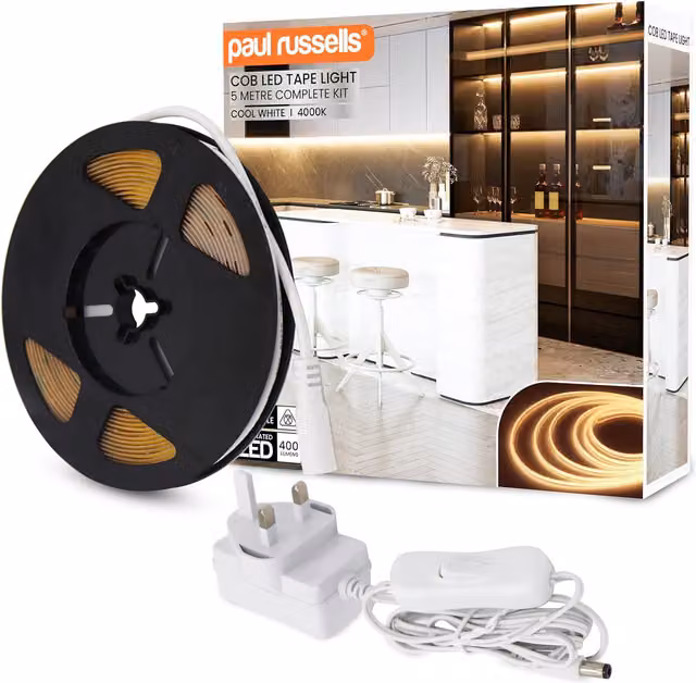 Paul Russells 25W COB LED Strip, 5 Metre, 4000K Cool White, IP20