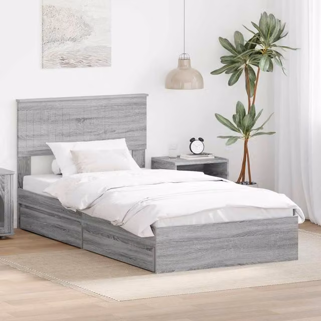 Berkfield Home Modern Grey Storage Bed with Drawers, Engineered Wood, W/D/H: 100 x 200 cm – 1