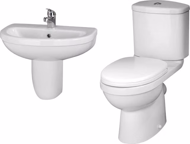 Balterley Vito Suite in White featuring a 550mm Semi Pedestal Basin and Soft-Close Toilet Seat