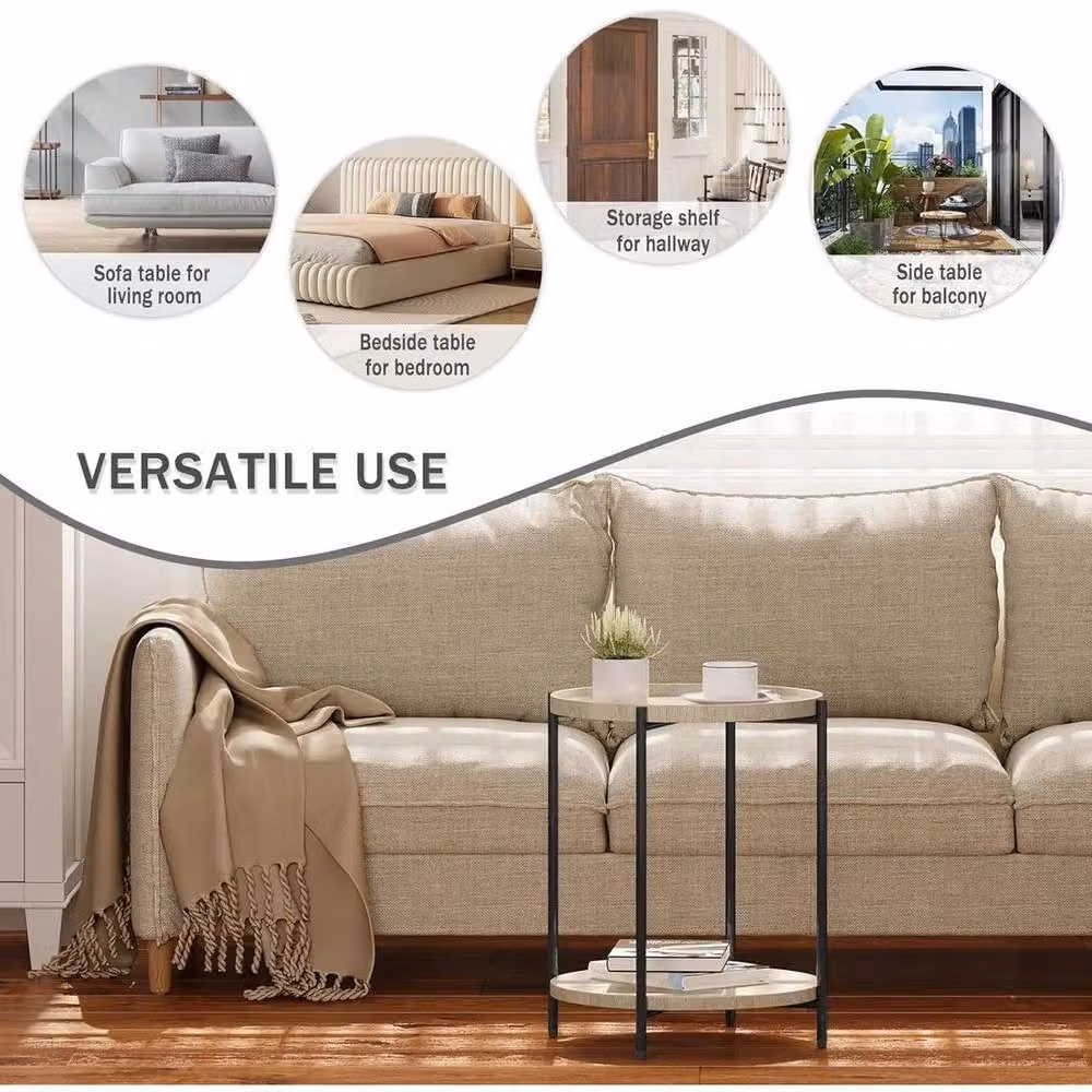 NESTLUNE 2-Tier Round Sofa Side Table in Beige – 5